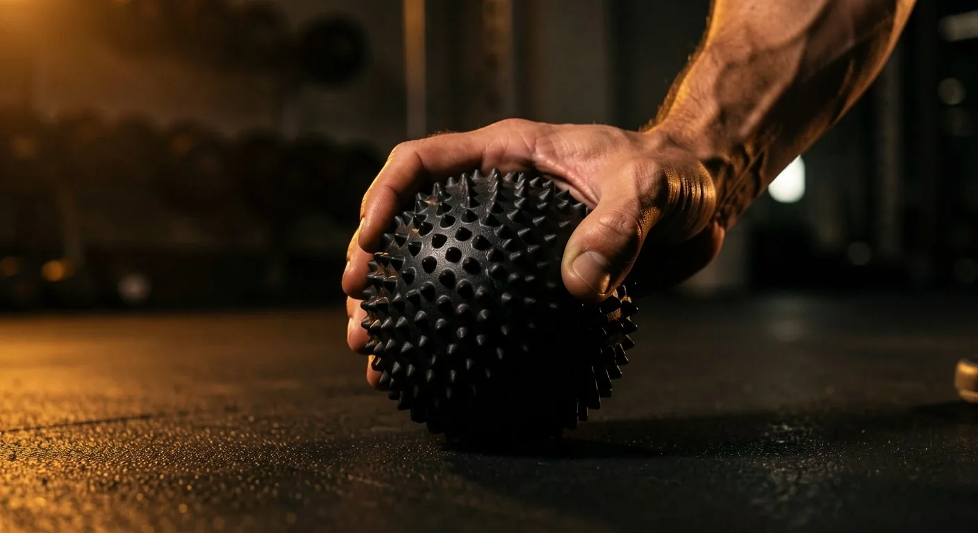 Hand gripping a massage ball during recovery