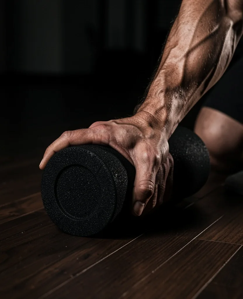 Forearm pressing on a foam roller during MFR technique