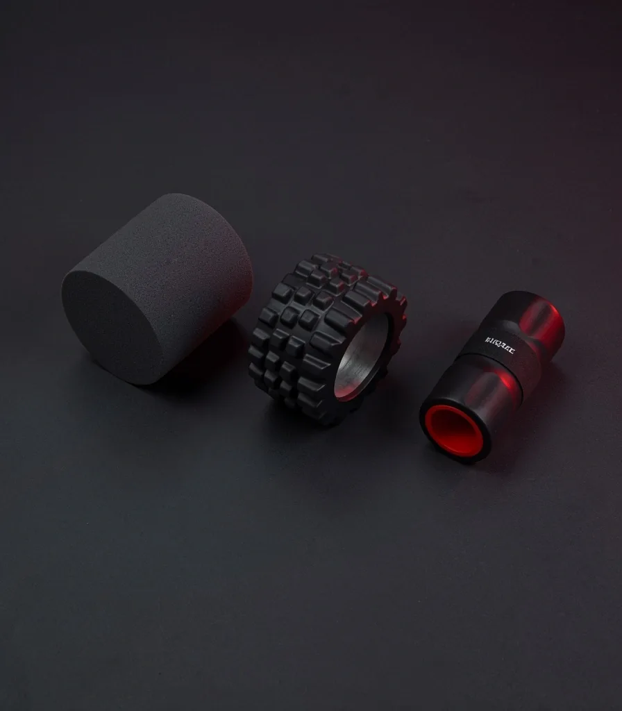 Three foam rollers showing smooth, grid, and compact variations