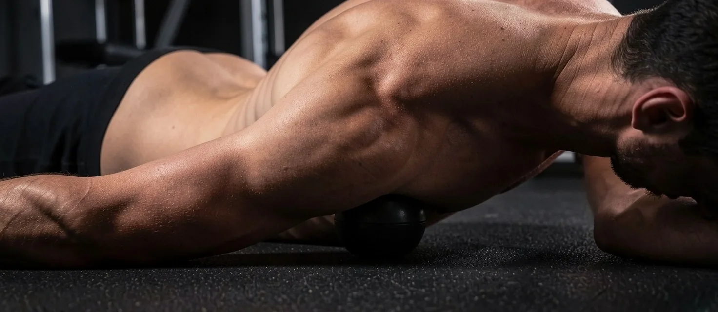 Using a massage ball against a wall for shoulder work