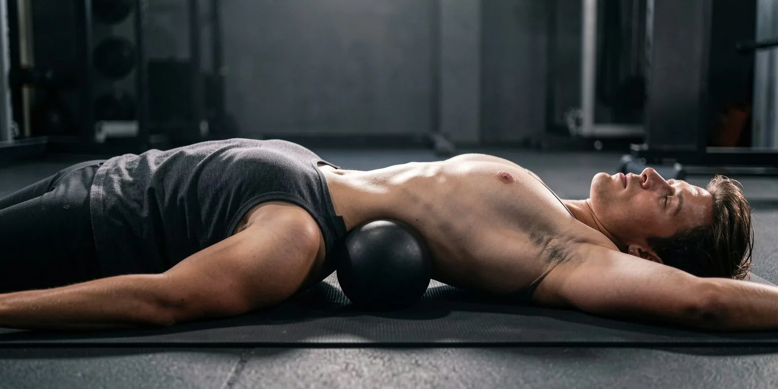Peanut massage ball positioned under lower back