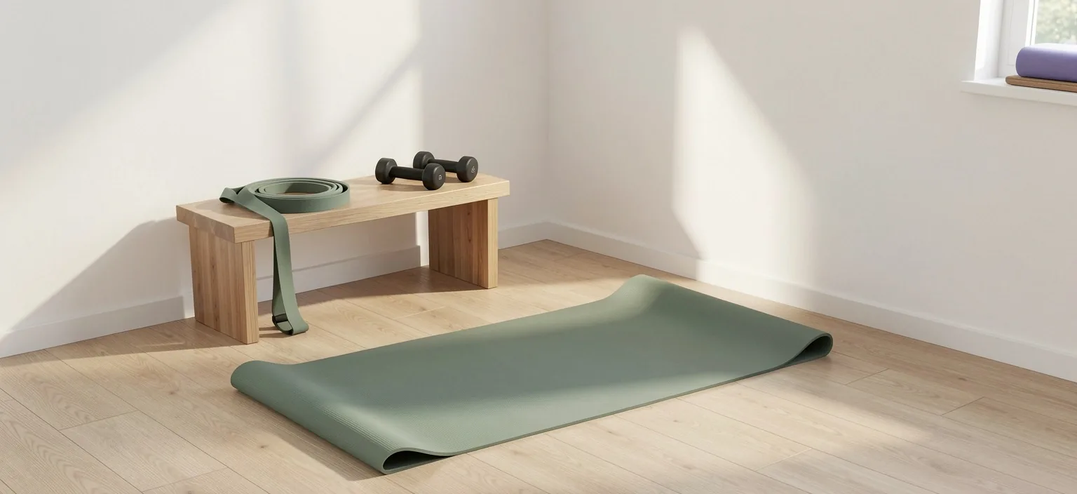 Home mobility studio setup with mat and bands
